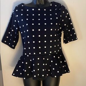 Kenar Navy and White Polka Dot Blouse
